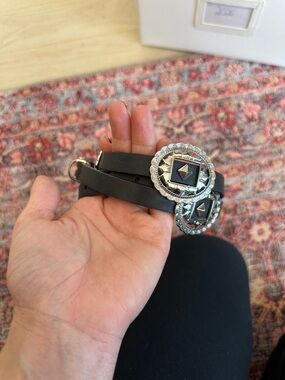 Express Black Leather Double Buckle Western-Style Belt
